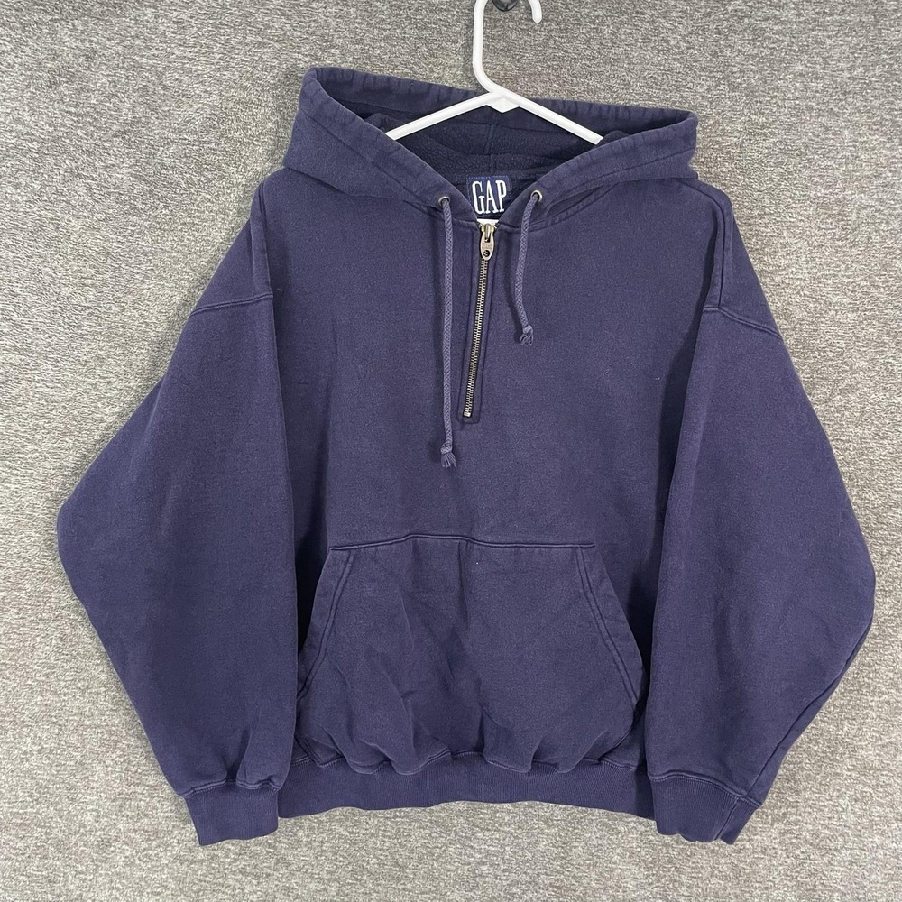 Vintage Gap Half Zip Pullover Hoodie Men's S Navy Blue Pocket Boxy